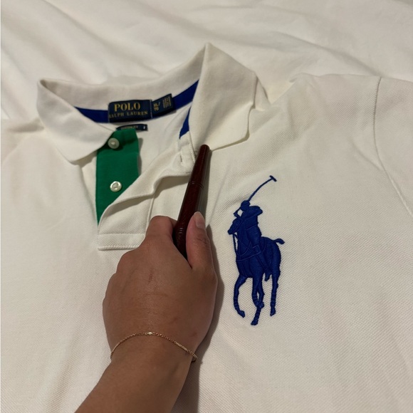 Ralph Lauren White Polo Shirt with Blue and Green Accents - Picture 4 of 6
